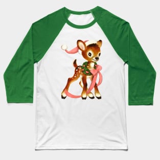 Retro Christmas Reindeer with Wreath Baseball T-Shirt